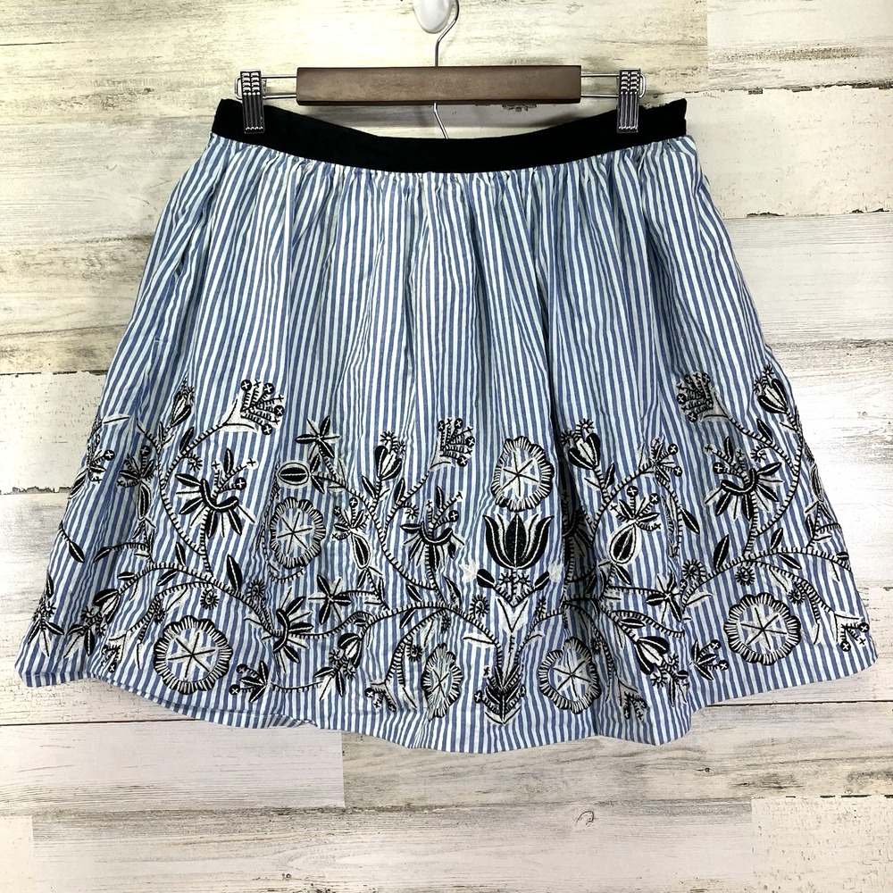 Boden Womens Blue/White Embroidered Floral Striped Lined Full Mini Skirt Size 6P